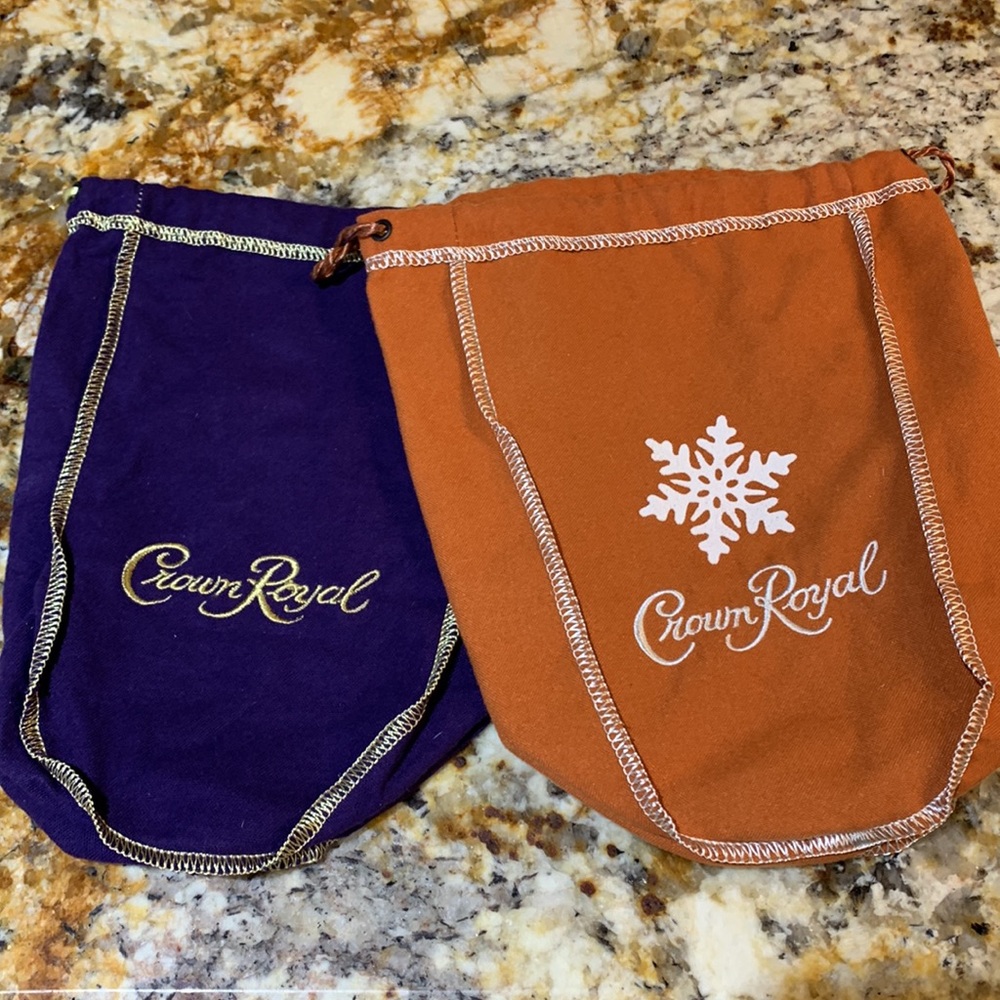 2 Crown Royal Drawstring cloth Bags. Regular and Carmel 🤠